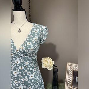 Sage Green Floral Summer Dress - Forever 21